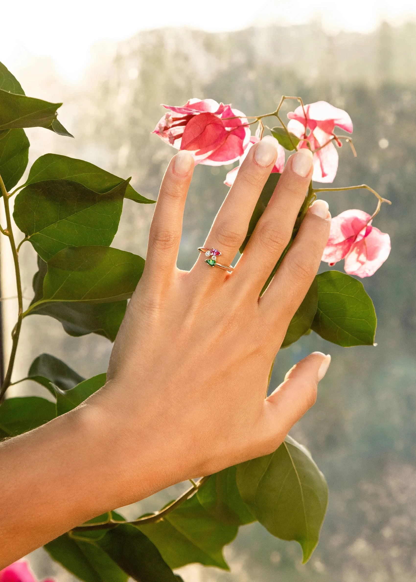 Bague en Or 18 Carats avec Aigue-Marine et Tsavorite - Early Bloom - Politains