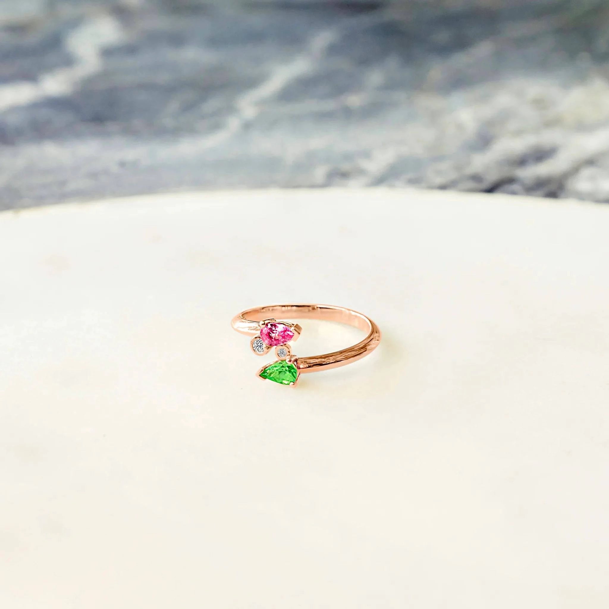 Bague en Or 18 Carats avec Saphir Rose et Tsavorite - Early Bloom - Politains