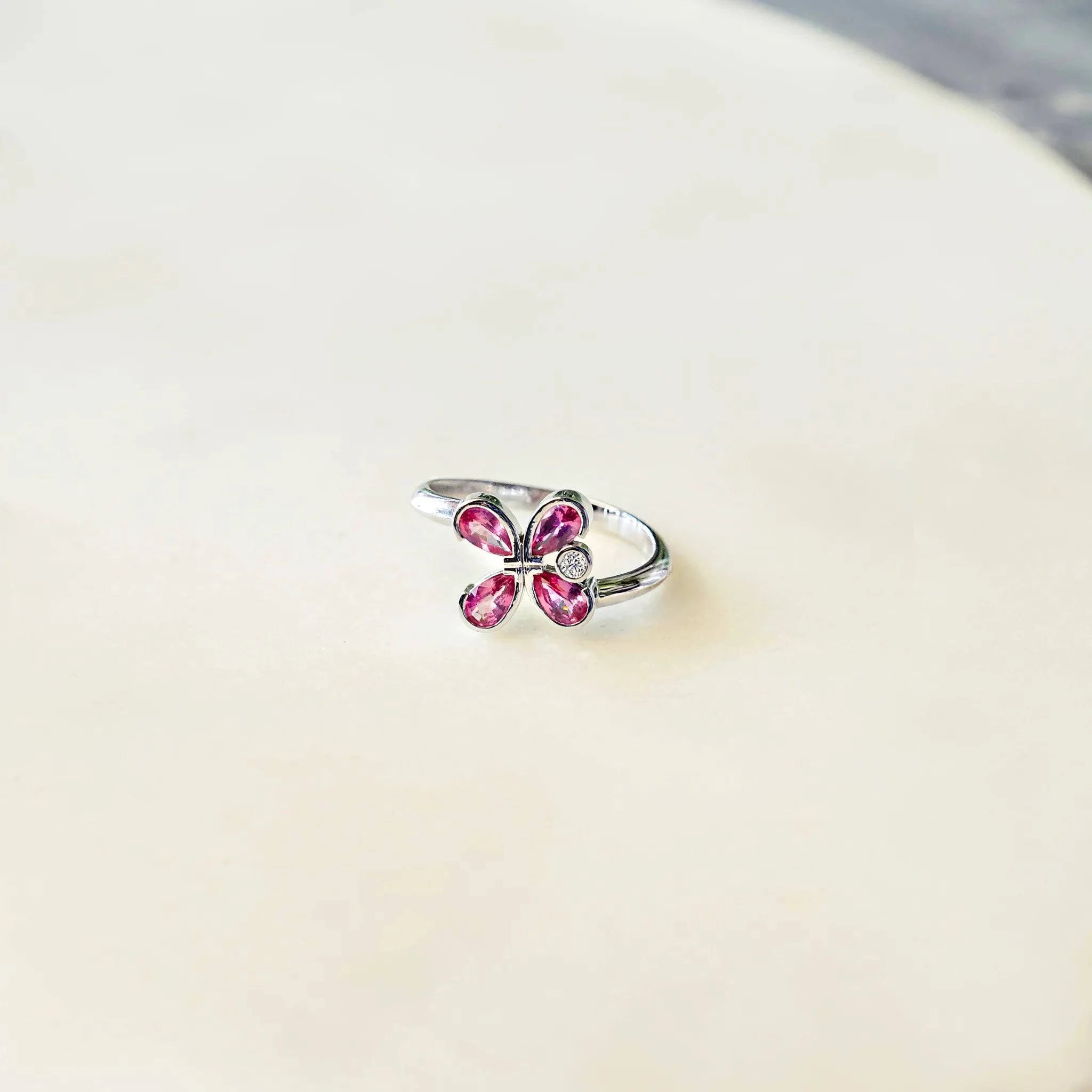 Bague en Or 18 Carats avec Saphirs Roses et Diamant - Milestone - Politains