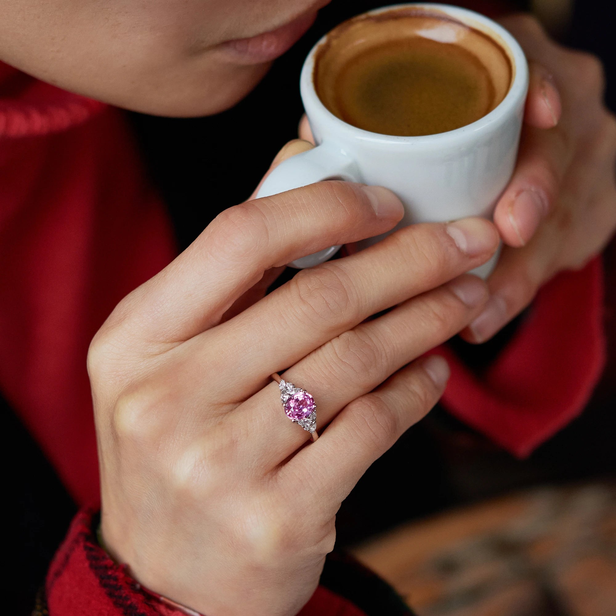 Bague florale en platine avec saphir rose 1,25 ct - Politains